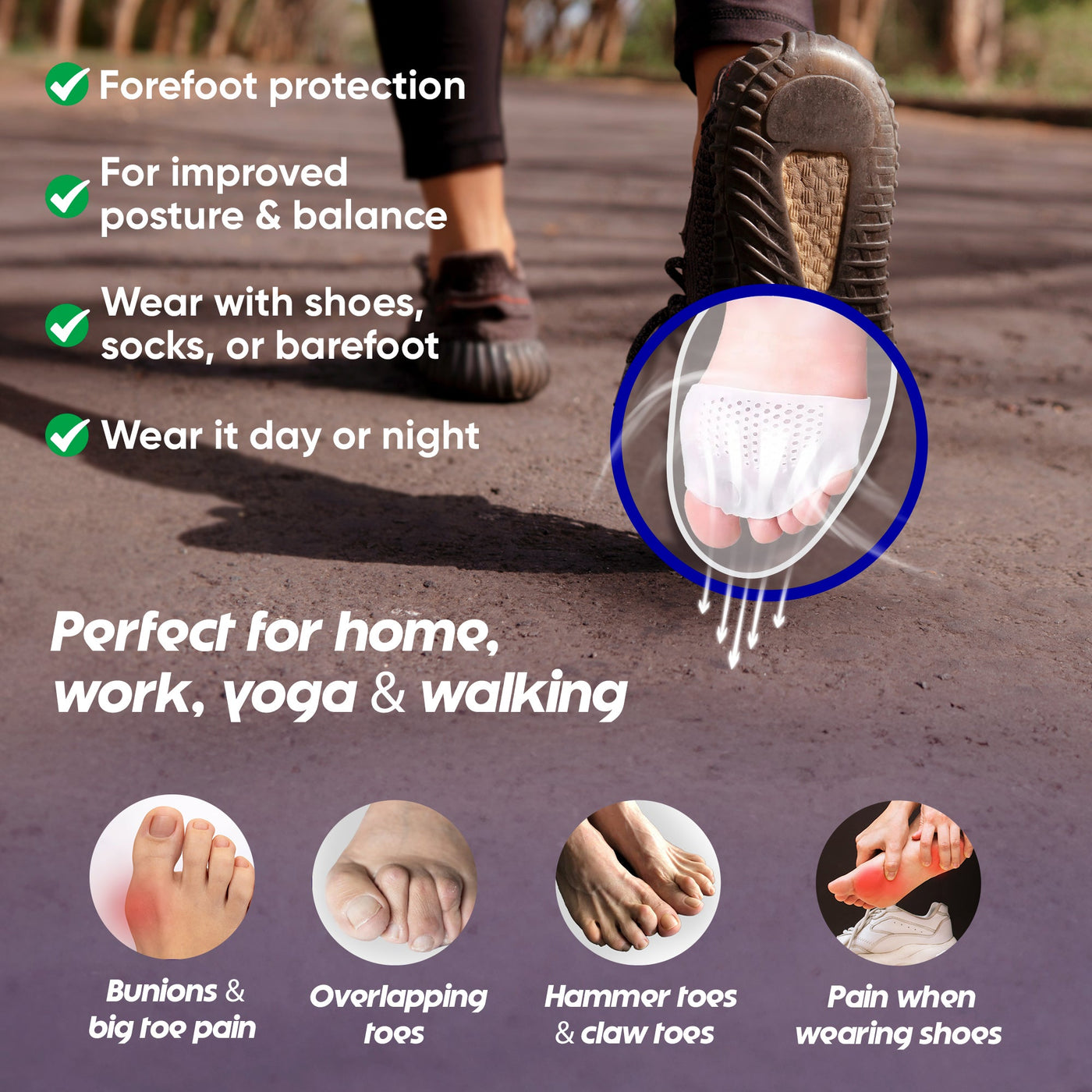 Arloo Hammer Toe Straightener worn on the foot